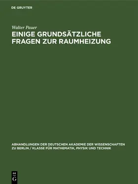 Pauer |  Einige grundsätzliche Fragen zur Raumheizung | Buch |  Sack Fachmedien