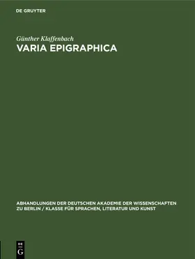 Klaffenbach |  Varia Epigraphica | eBook | Sack Fachmedien