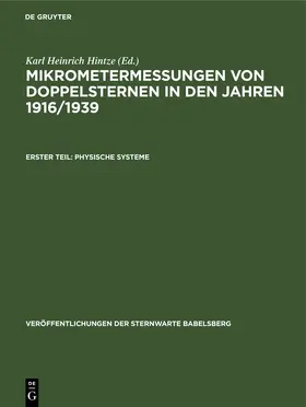 Hintze | Mikrometermessungen von Doppelsternen in den Jahren 1916/1939 | E-Book | www.sack.de