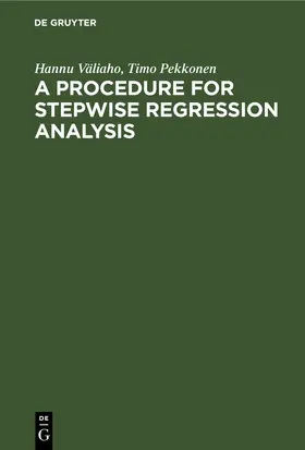 Väliaho / Pekkonen |  A Procedure for Stepwise Regression Analysis | eBook | Sack Fachmedien