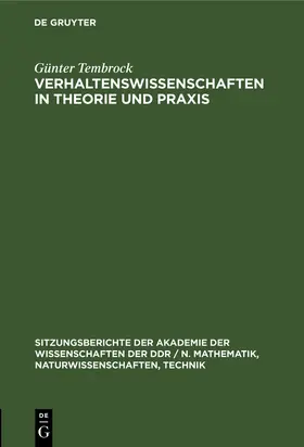 Tembrock |  Verhaltenswissenschaften in Theorie und Praxis | Buch |  Sack Fachmedien