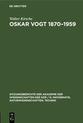 Kirsche |  Oskar Vogt 1870–1959 | eBook | Sack Fachmedien