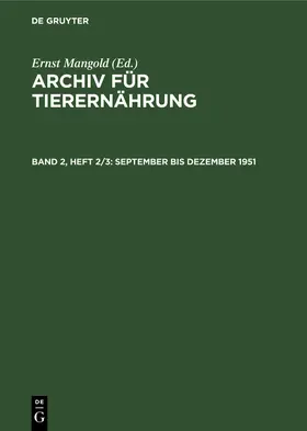 Mangold | September bis Dezember 1951 | Buch | 978-3-11-256123-2 | www.sack.de