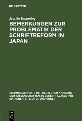 Ramming | Bemerkungen zur Problematik der Schriftreform in Japan | E-Book | www.sack.de