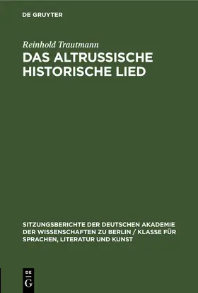 Trautmann |  Das altrussische historische Lied | eBook | Sack Fachmedien
