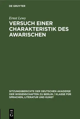 Lewy |  Versuch einer Charakteristik des Awarischen | eBook | Sack Fachmedien