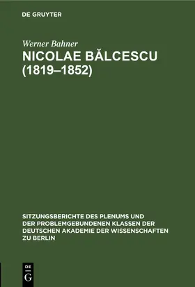 Bahner |  Nicolae Balcescu (1819–1852) | eBook | Sack Fachmedien