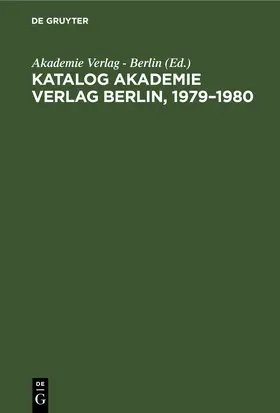  Katalog Akademie Verlag Berlin, 1979–1980 | eBook | Sack Fachmedien