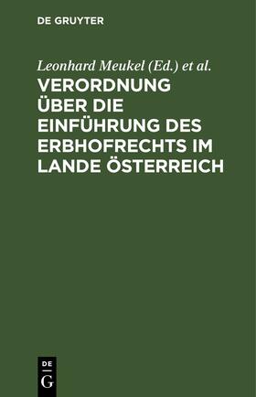Meukel / Hubele | Verordnung über die Einführung des Erbhofrechts im Lande Österreich | E-Book | sack.de