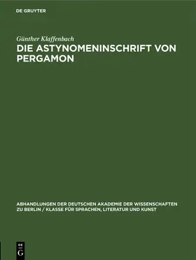 Klaffenbach | Die Astynomeninschrift von Pergamon | Buch | 978-3-11-265781-2 | www.sack.de