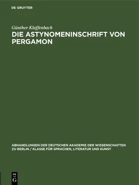 Klaffenbach |  Die Astynomeninschrift von Pergamon | eBook | Sack Fachmedien
