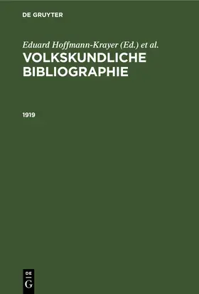 Hoffmann-Krayer / Geiger |  1919 | Buch |  Sack Fachmedien