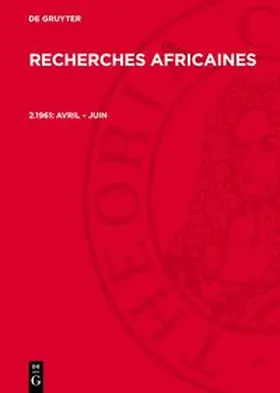 Degruyter |  Recherches Africaines, 2.1961, avril - juin | Buch |  Sack Fachmedien