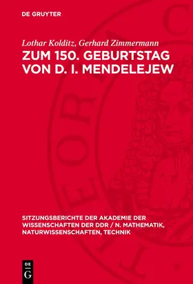 Zimmermann / Kolditz |  Zum 150. Geburtstag von D. I. Mendelejew | Buch |  Sack Fachmedien