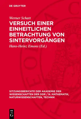 Schatt / Emons |  Versuch einer einheitlichen Betrachtung von Sintervorgängen | Buch |  Sack Fachmedien