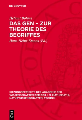 Böhme / Emons |  Das Gen - Zur Theorie des Begriffes | Buch |  Sack Fachmedien