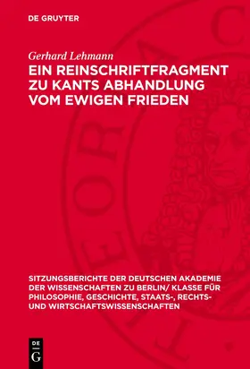 Lehmann |  Ein Reinschriftfragment zu Kants Abhandlung vom ewigen Frieden | eBook | Sack Fachmedien