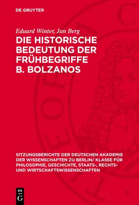 Winter / Berg |  Die historische Bedeutung der Frühbegriffe B. Bolzanos | Buch |  Sack Fachmedien