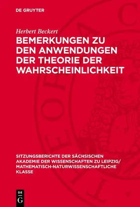 Beckert |  Bemerkungen zu den Anwendungen der Theorie der Wahrscheinlichkeit | eBook | Sack Fachmedien