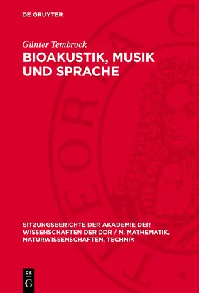 Tembrock |  Bioakustik, Musik und Sprache | Buch |  Sack Fachmedien