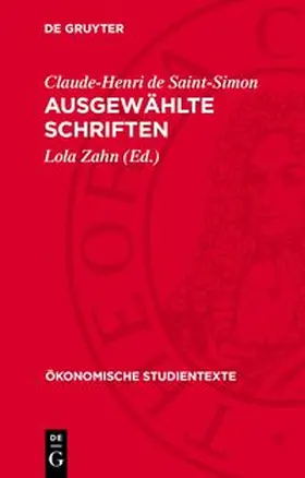 Saint-Simon / Zahn |  Ausgewählte Schriften | Buch |  Sack Fachmedien