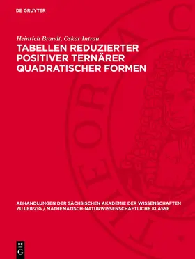 Brandt / Intrau |  Tabellen reduzierter positiver ternärer quadratischer Formen | eBook | Sack Fachmedien