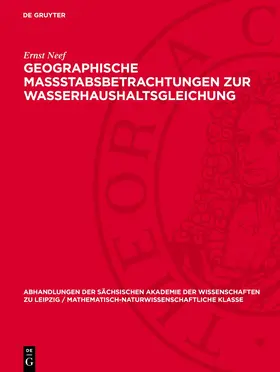 Neef |  Geographische Massstabsbetrachtungen zur Wasserhaushaltsgleichung | eBook | Sack Fachmedien