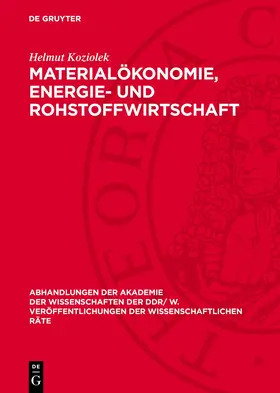 Koziolek |  Materialökonomie, Energie- und Rohstoffwirtschaft | Buch |  Sack Fachmedien