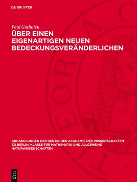 Guthnick |  Über einen eigenartigen neuen Bedeckungsveränderlichen | eBook | Sack Fachmedien