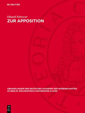 Schwyzer |  Zur Apposition | eBook | Sack Fachmedien