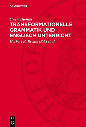 Thomas / Brekle / Lipka |  Transformationelle Grammatik und Englisch Unterricht | Buch |  Sack Fachmedien