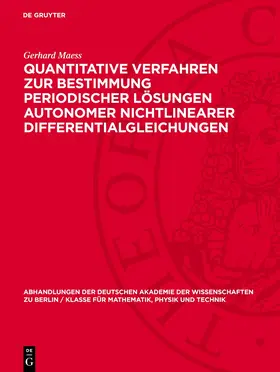 Maess |  Quantitative Verfahren zur Bestimmung periodischer Lösungen autonomer nichtlinearer Differentialgleichungen | eBook | Sack Fachmedien