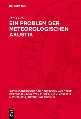 Ertel |  Ein Problem der meteorologischen Akustik | eBook | Sack Fachmedien