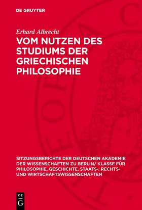Albrecht |  Vom Nutzen des Studiums der griechischen Philosophie | Buch |  Sack Fachmedien
