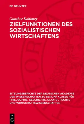 Kohlmey |  Zielfunktionen des sozialistischen Wirtschaftens | eBook | Sack Fachmedien