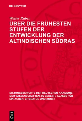 Ruben |  Über die frühesten Stufen der Entwicklung der altindischen S¿dras | Buch |  Sack Fachmedien
