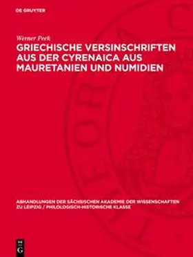 Peek |  Griechische Versinschriften aus der Cyrenaica aus Mauretanien und Numidien | Buch |  Sack Fachmedien