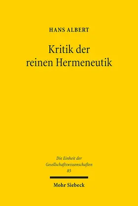 Albert |  Kritik der reinen Hermeneutik | Buch |  Sack Fachmedien