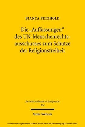 Petzhold | Die "Auffassungen" des UN-Menschenrechtsausschusses zum Schutze der Religionsfreiheit | E-Book | sack.de