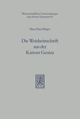 Rüger |  Die Weisheitsschrift aus der Kairoer Geniza | eBook | Sack Fachmedien