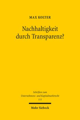 Kolter |  Nachhaltigkeit durch Transparenz? | Buch |  Sack Fachmedien