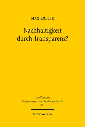 Kolter |  Nachhaltigkeit durch Transparenz? | Buch |  Sack Fachmedien