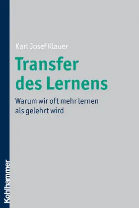 Klauer |  Transfer des Lernens | eBook | Sack Fachmedien