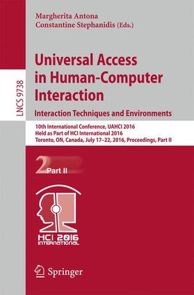 Stephanidis / Antona |  Universal Access in Human-Computer Interaction. Interaction Techniques and Environments | Buch |  Sack Fachmedien