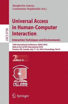 Stephanidis / Antona |  Universal Access in Human-Computer Interaction. Interaction Techniques and Environments | Buch |  Sack Fachmedien