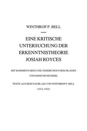 Bell / Vongehr | Bell, W: Eine kritische Untersuchung der Erkenntnistheorie | Buch | 978-3-319-78369-7 | sack.de