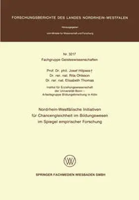 Hitpass |  Nordrhein-Westfälische Initiativen für Chancengleichheit im Bildungswesen im Spiegel empirischer Forschung | eBook | Sack Fachmedien