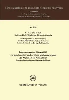 Dall |  Programmsystem MAVAMM zur maschinellen Vorbereitung und Auswertung von Multimoment-Aufnahmen | eBook | Sack Fachmedien