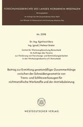 Barz |  Beitrag zur Ermittlung gesetzmäßiger Zusammenhänge zwischen der Schneidengeometrie von Trenn- und Schlitzwerkzeugen für nichtmetallische Werkstoffe und der Antriebsleistung | eBook | Sack Fachmedien