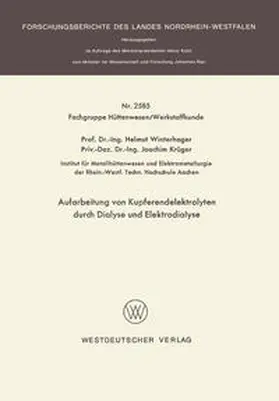 Winterhager |  Aufarbeitung von Kupferendelektrolyten durch Dialyse und Elektrodialyse | eBook | Sack Fachmedien